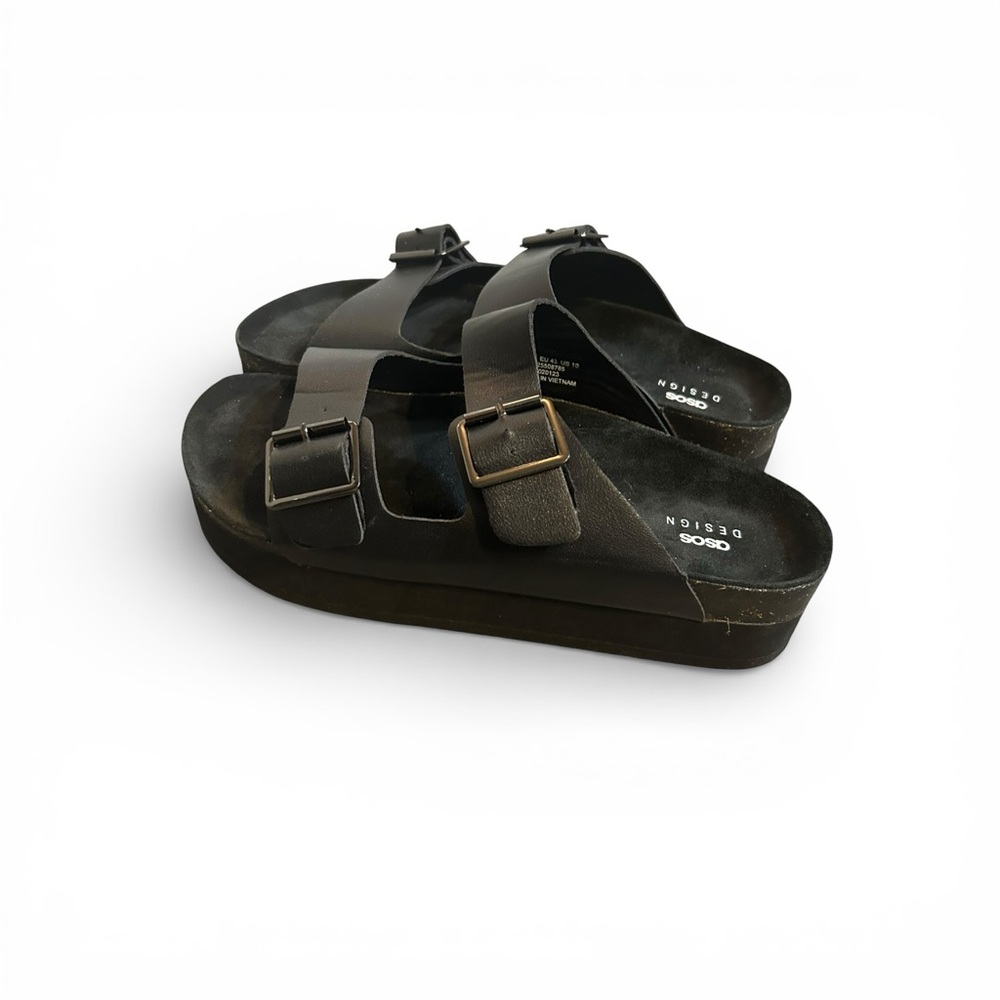 ASOS Black Double Buckle Slide Sandals Size 10 NWOT